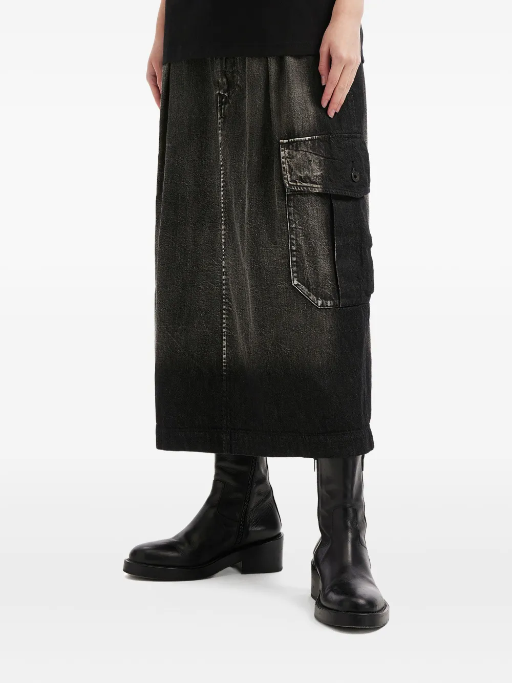 Y's Asymmetric Midi Skirt In Black