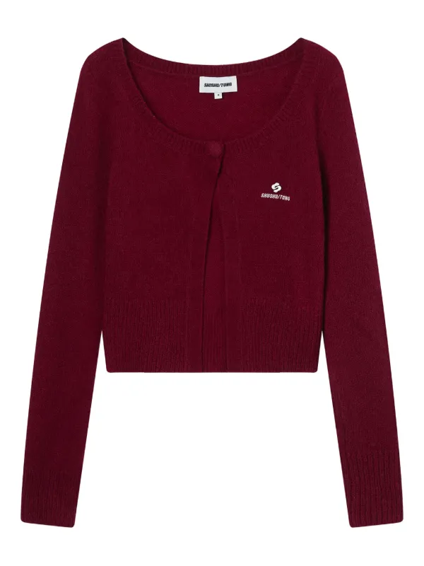 Shushu/Tong Button Logo Cardigan in Red