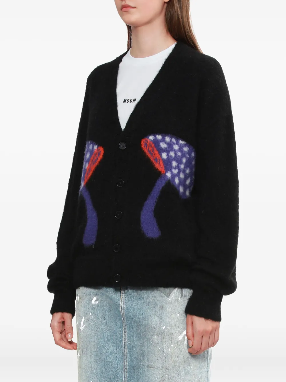 Msgm Mushroom V-neck Cardigan In Black