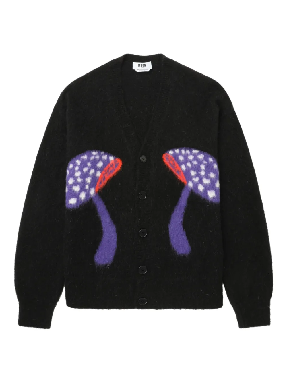 Msgm Mushroom V-neck Cardigan In Black