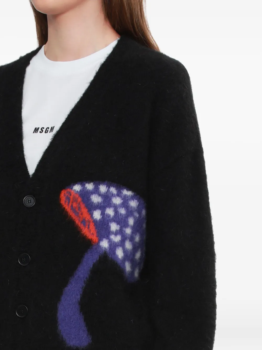 Msgm Mushroom V-neck Cardigan In Black