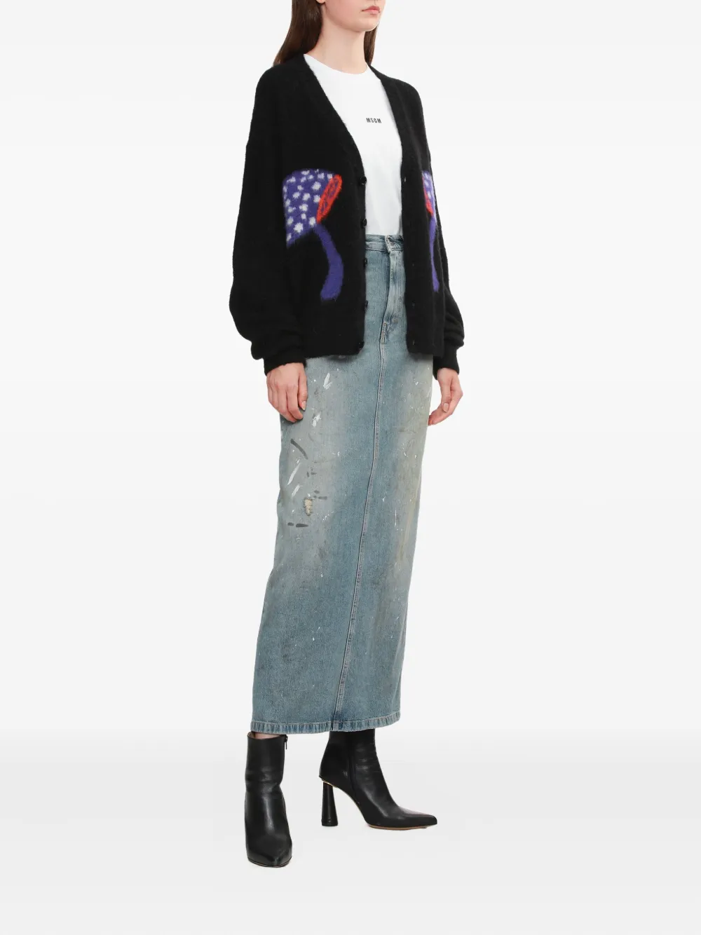 Msgm Mushroom V-neck Cardigan In Black