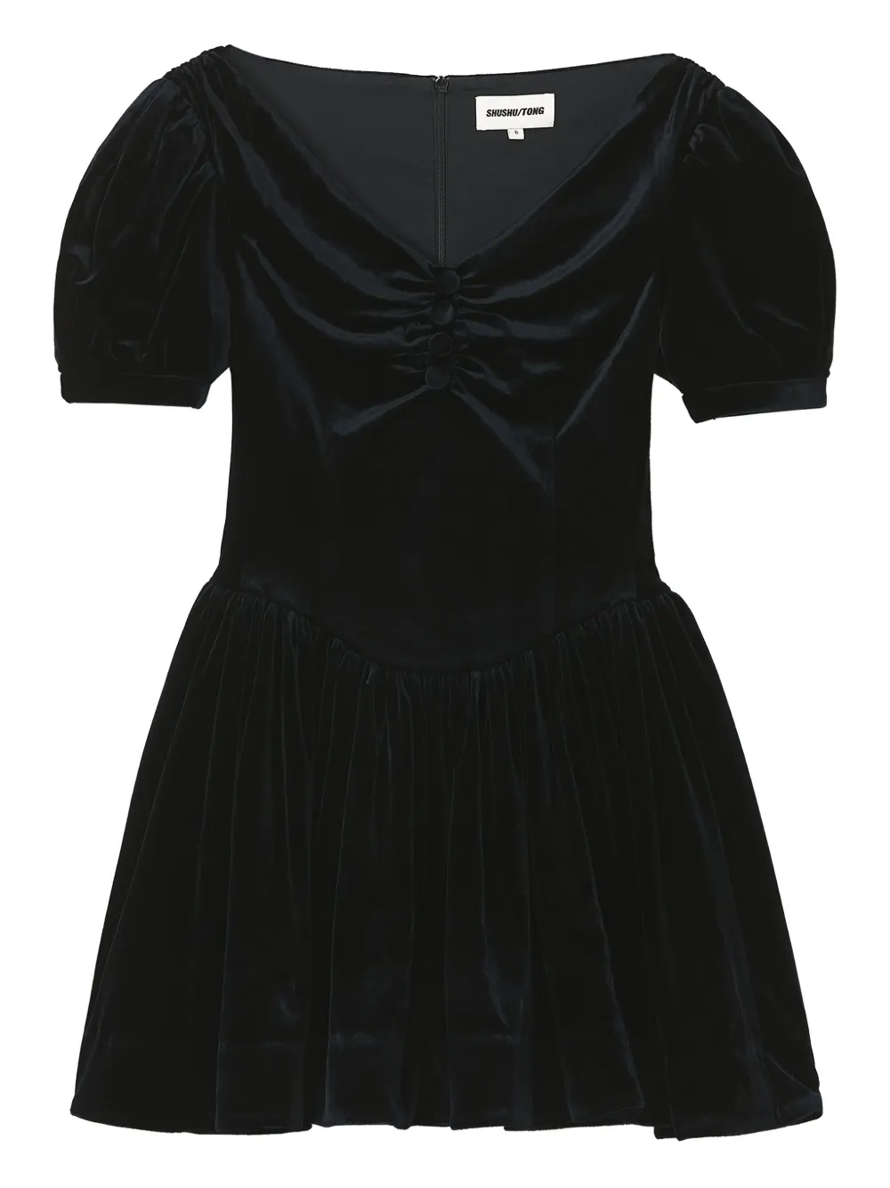 Shushu-tong Button Puff-sleeve Mini Dress In Black