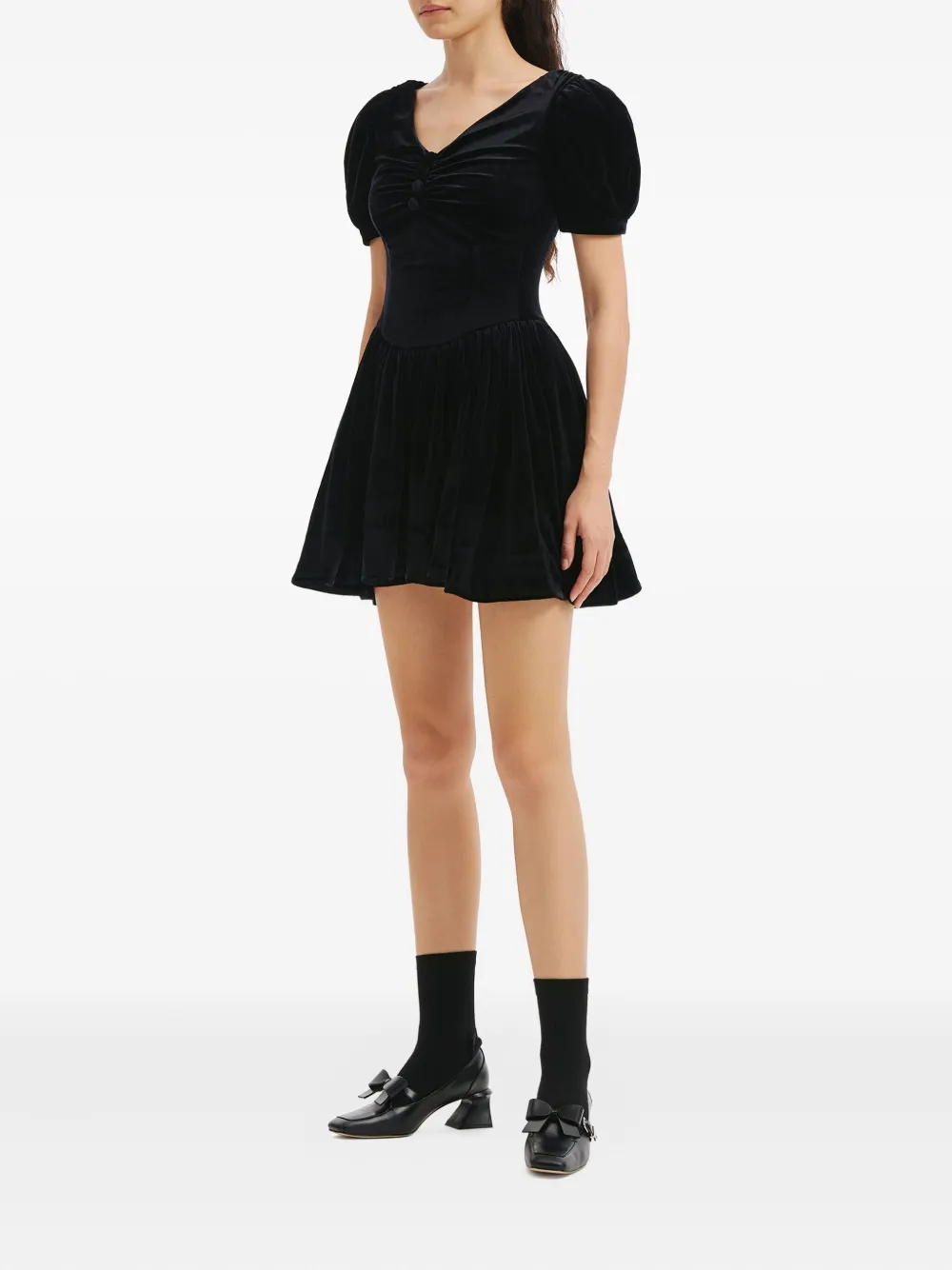 SHUSHU/TONG button puff-sleeve mini dress - Zwart