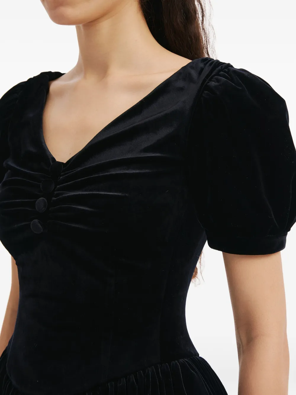 Shushu-tong Button Puff-sleeve Mini Dress In Black