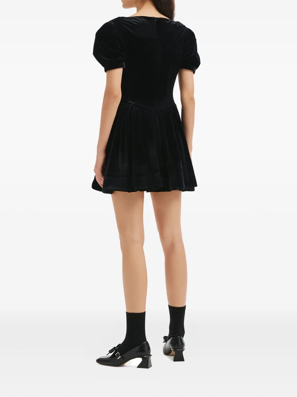 Shushu-tong Button Puff-sleeve Mini Dress In Black
