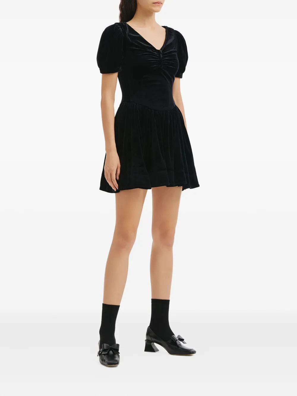 Shushu-tong Button Puff-sleeve Mini Dress In Black