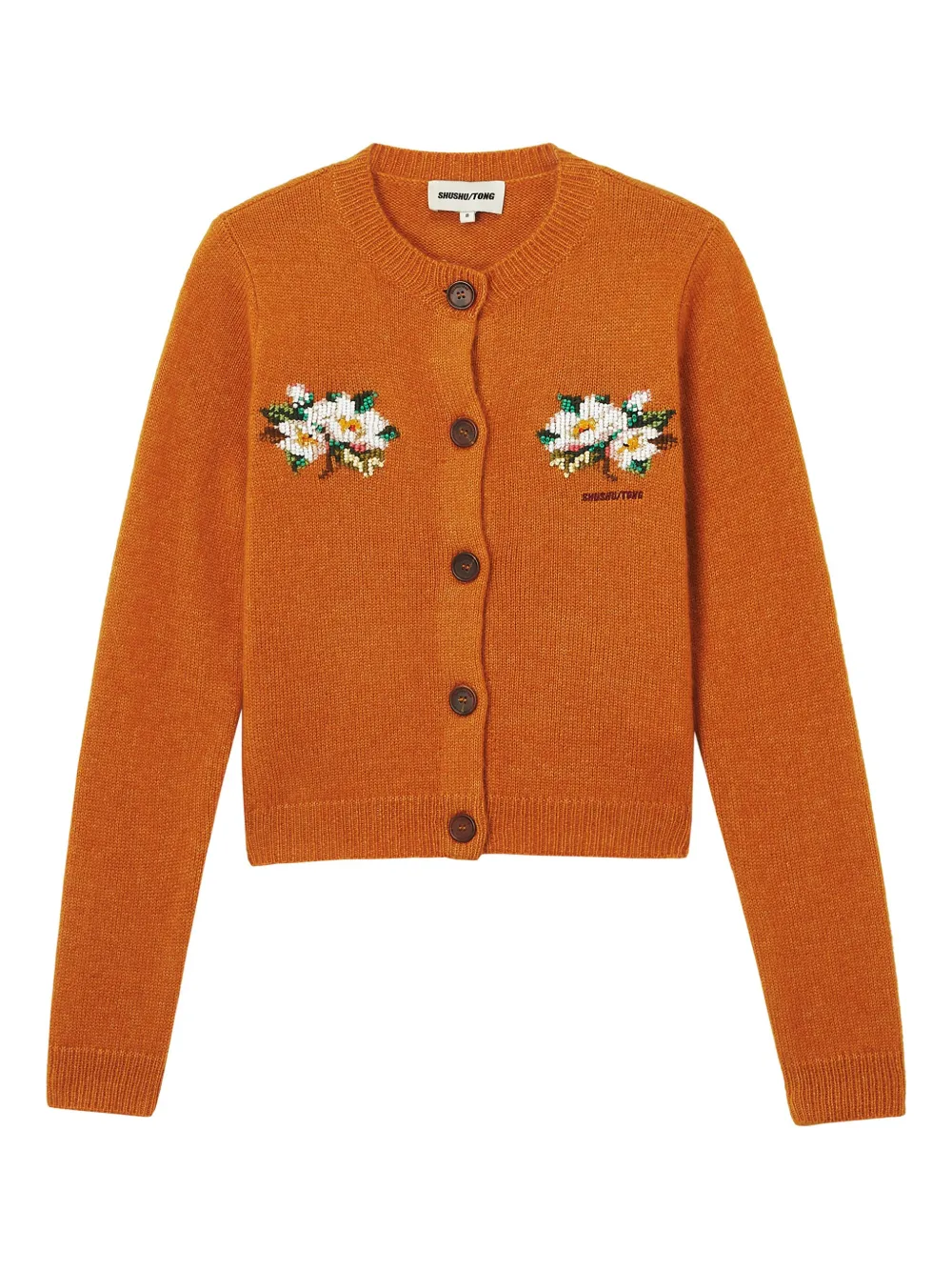 Shushu-tong Floral-embellished Button Cardigan In Orange