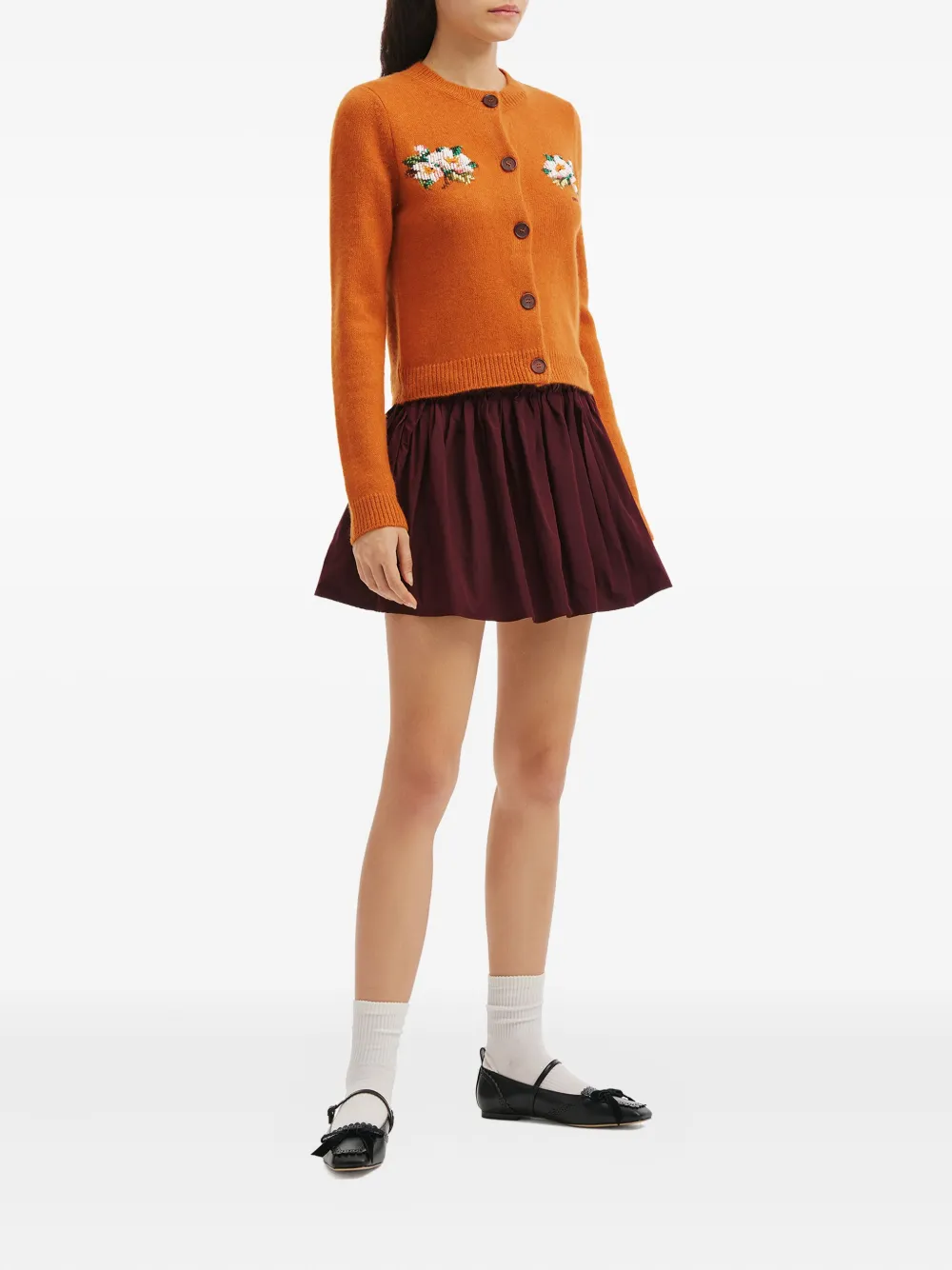 Shushu-tong Floral-embellished Button Cardigan In Orange