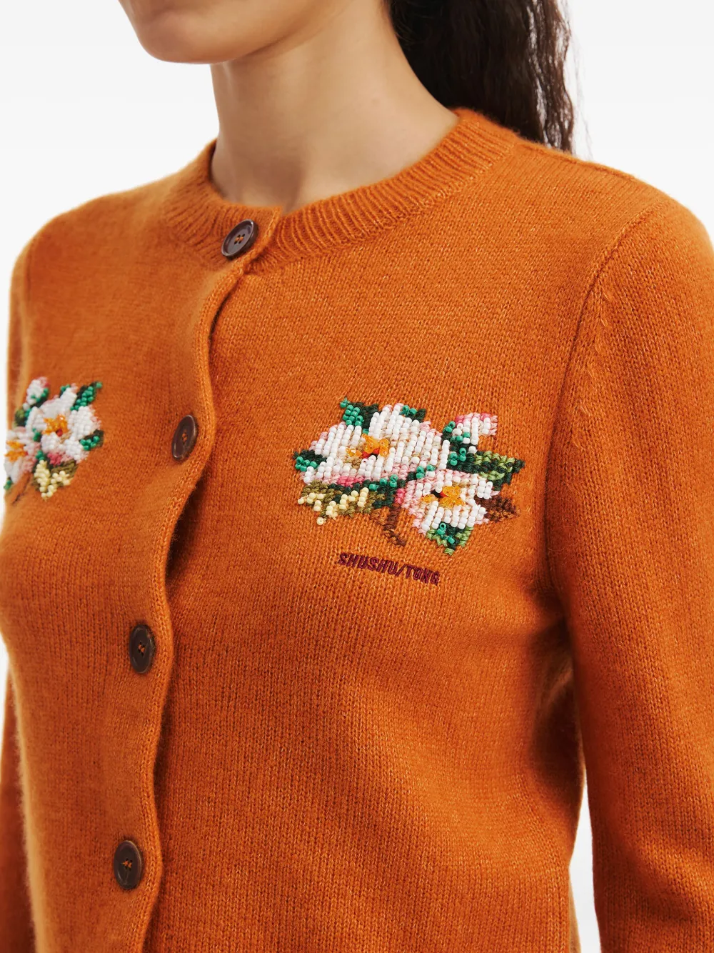 Shushu-tong Floral-embellished Button Cardigan In Orange