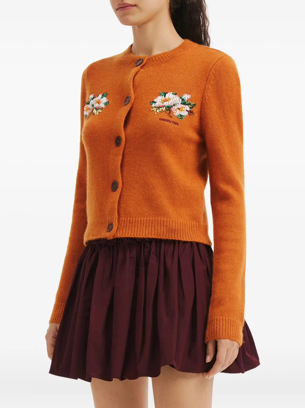 Shushu-tong Floral-embellished Button Cardigan In Orange