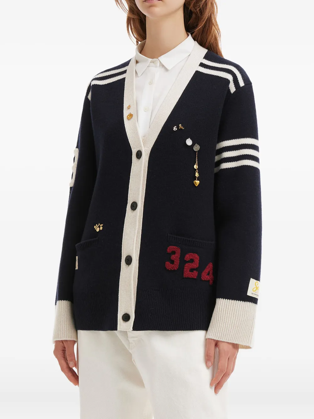 Sea Striped Embellished Cardigan In Blue