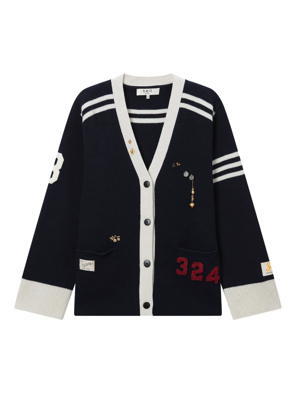 Sea Striped Embellished Cardigan In Blue