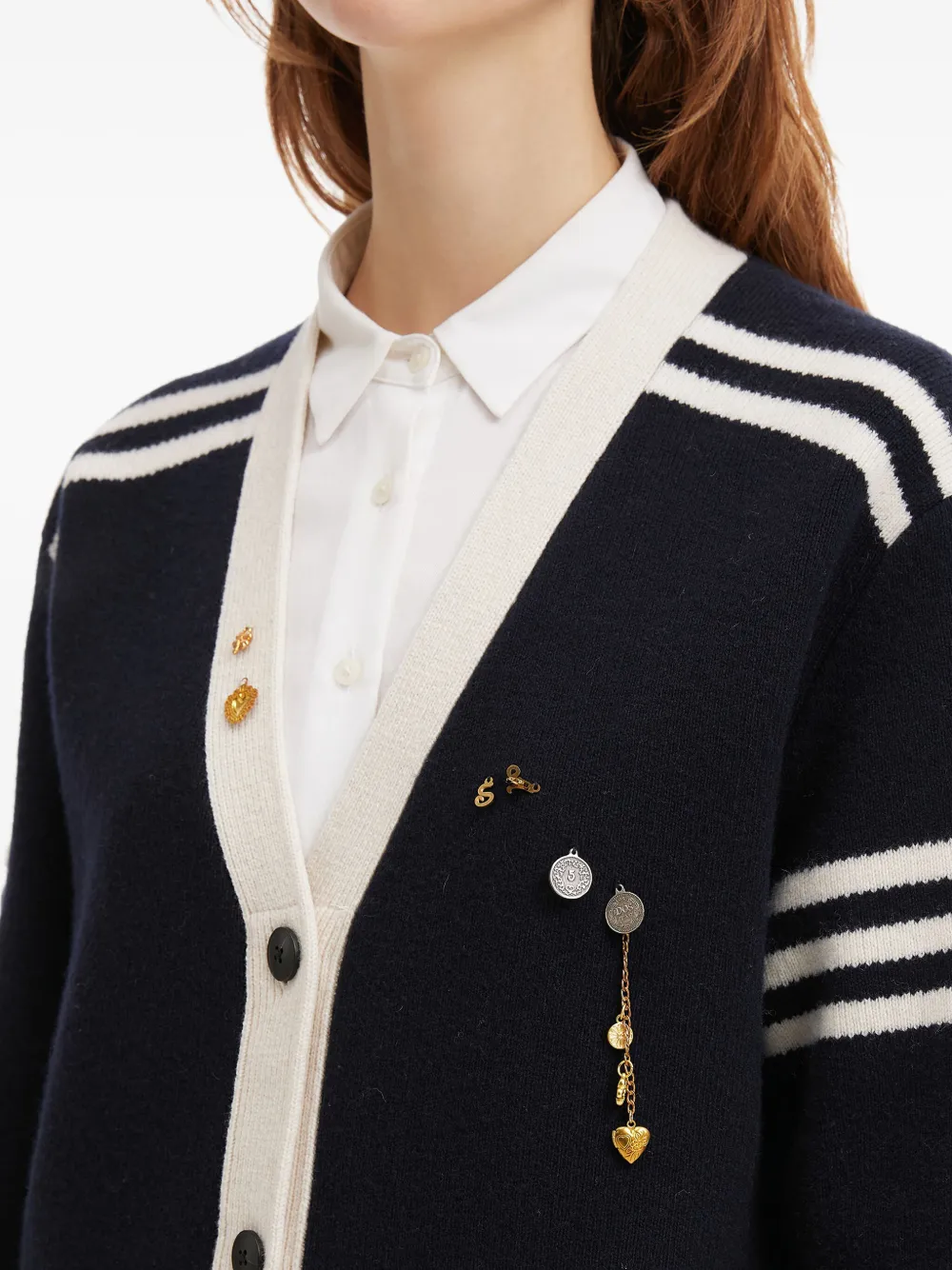 Sea Striped Embellished Cardigan In Blue