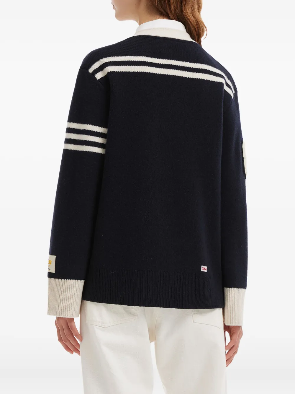 Sea Striped Embellished Cardigan In Blue