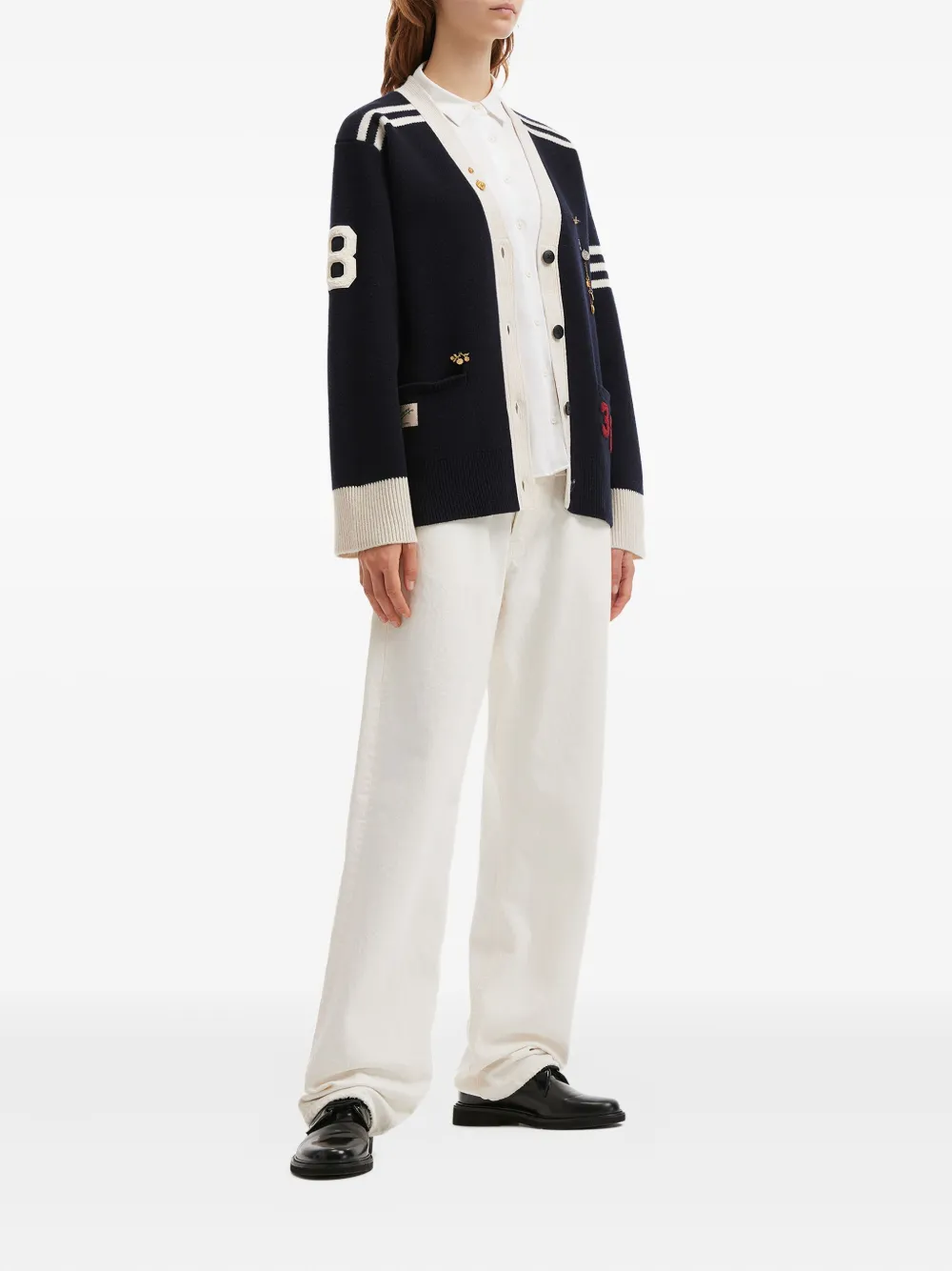 Sea Striped Embellished Cardigan In Blue