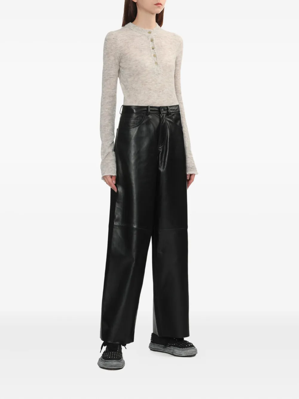 Haikure panelled leather trousers - Zwart