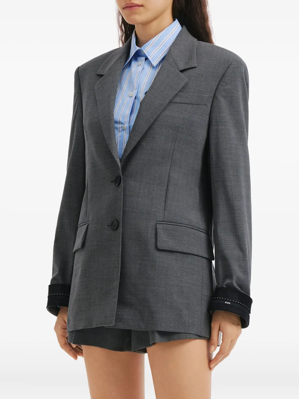 Msgm Notched-lapel Flap-pocket Blazer In Gray