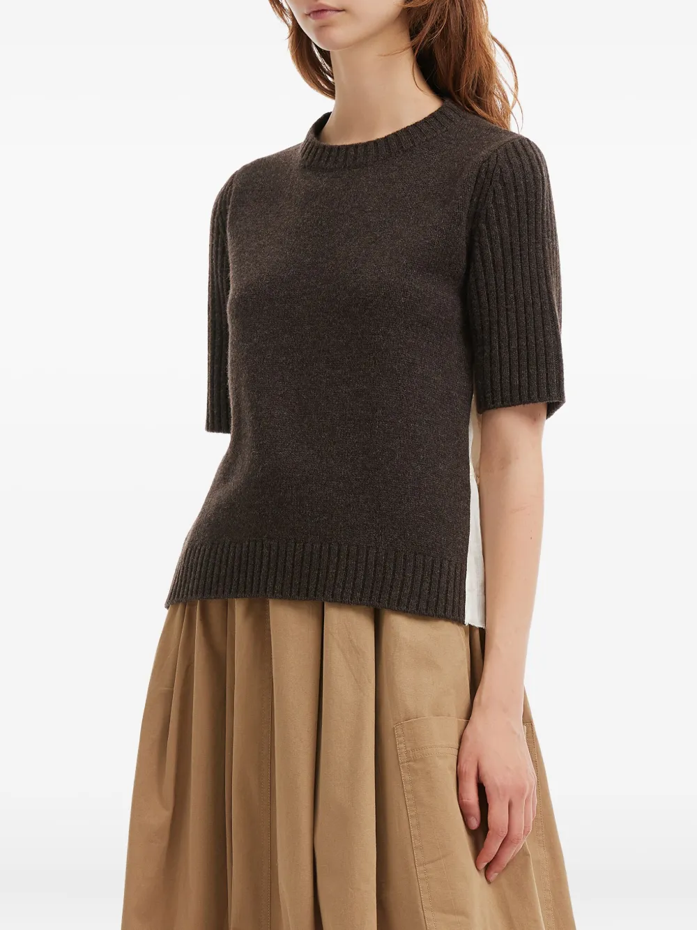 Sea Ruffled Ribbed Top In Black