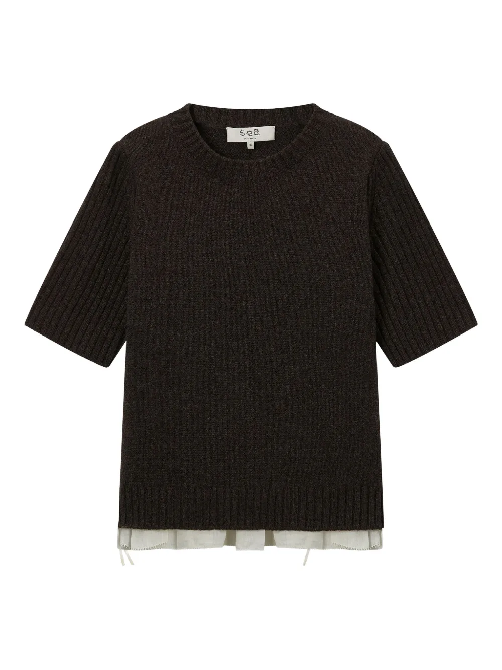 Sea Ruffled Ribbed Top In Black