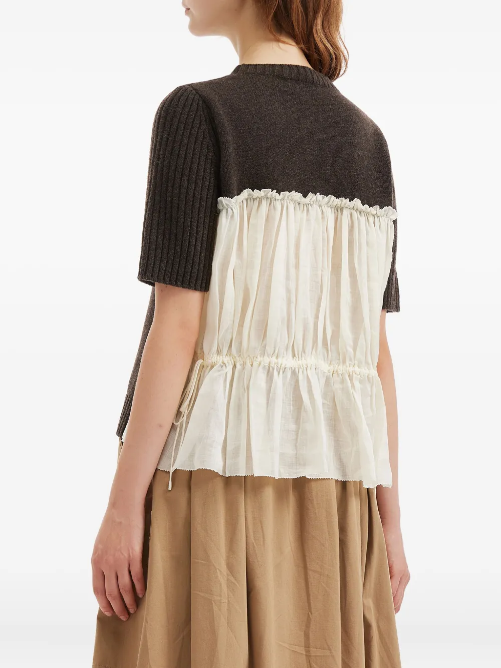 Sea Ruffled Ribbed Top In Black