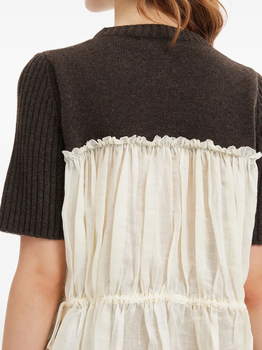 Sea Ruffled Ribbed Top In Black