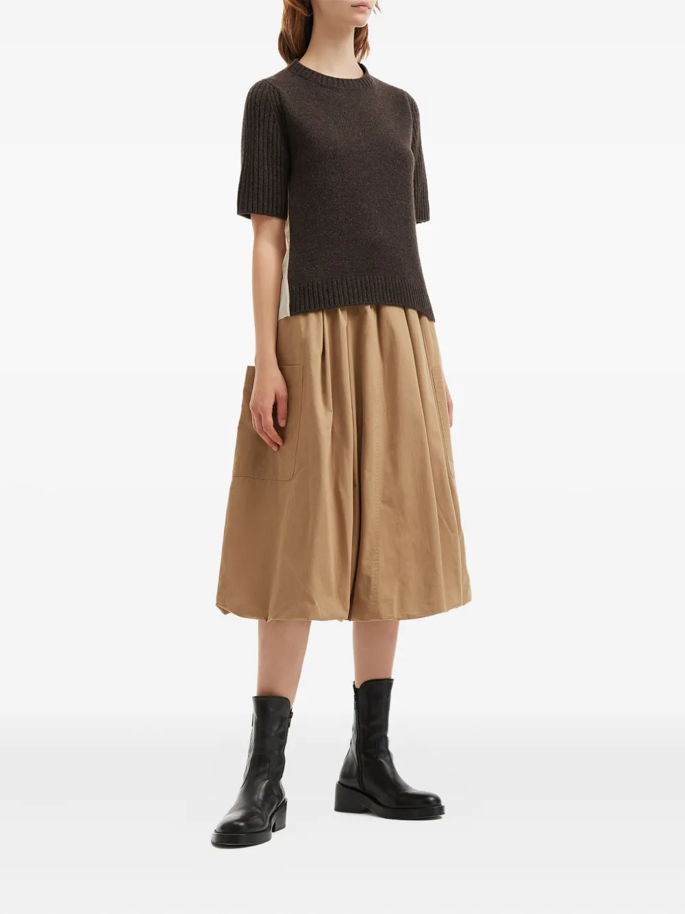 Sea Ruffled Ribbed Top In Black