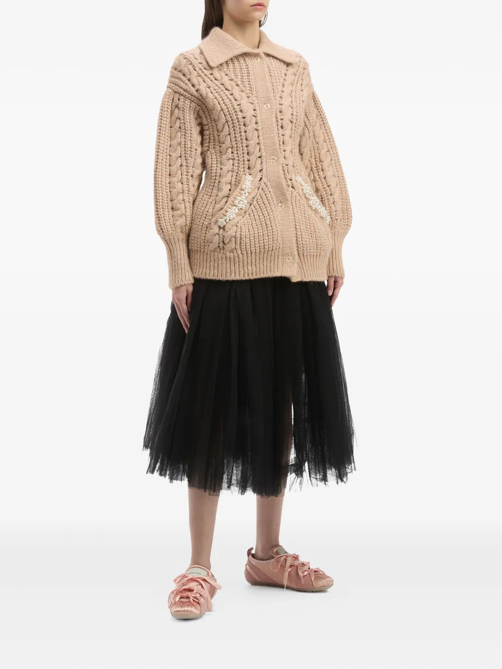 Simone Rocha Cable-knit Cardigan In Nude