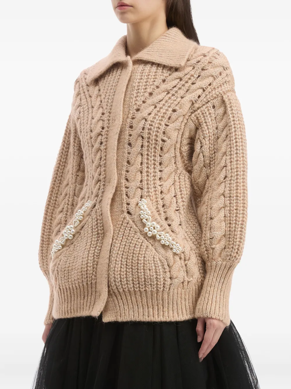 Simone Rocha Cable-knit Cardigan In Nude