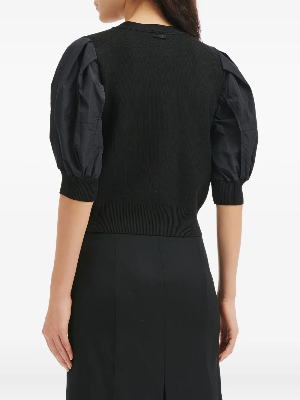 Juunj Puff-sleeve Button Cardigan In Black