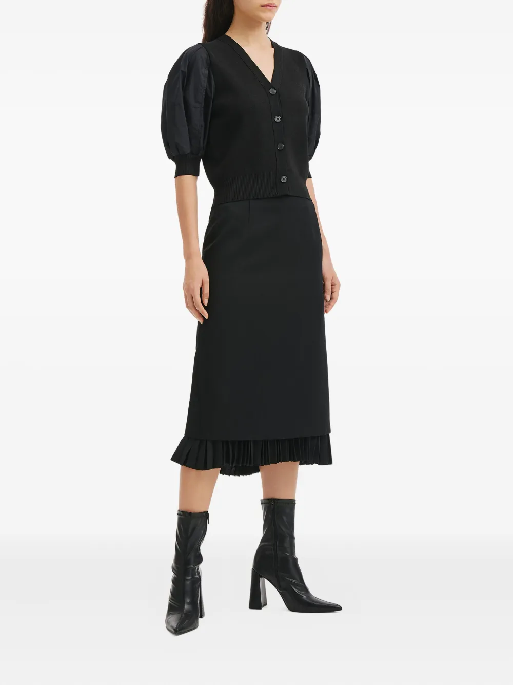 Juunj Puff-sleeve Button Cardigan In Black