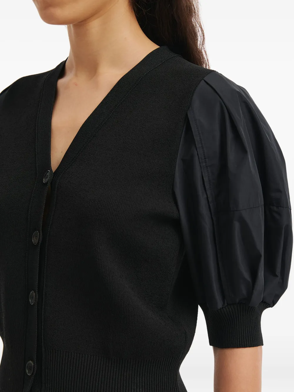 Juunj Puff-sleeve Button Cardigan In Black