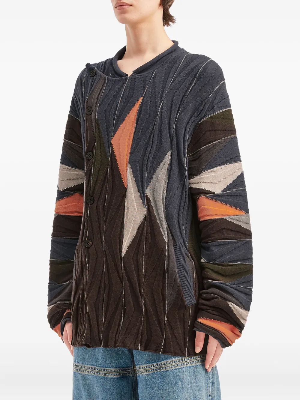 Kiko Kostadinov Geometric-pattern Button Cardigan In Black