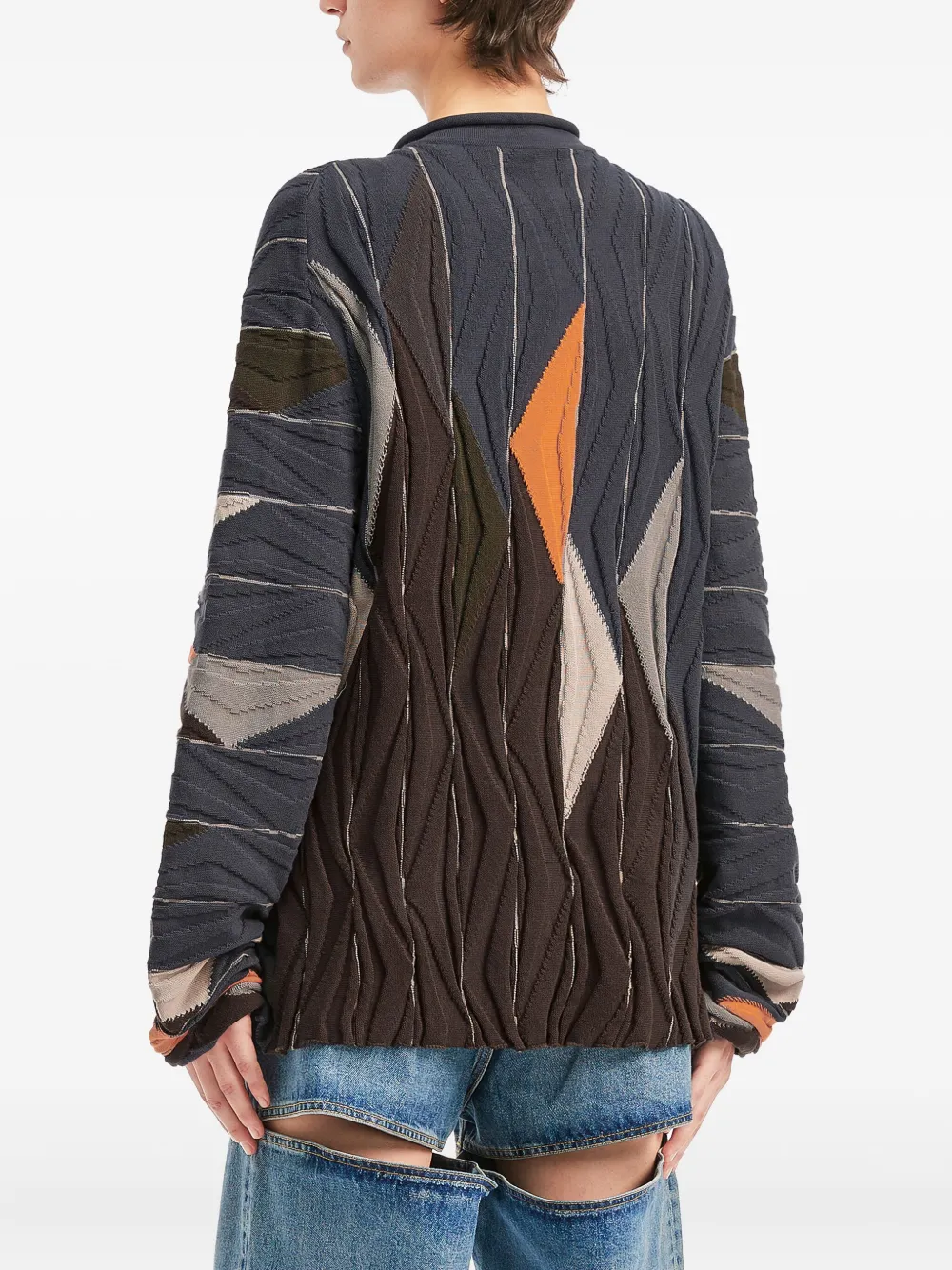 Kiko Kostadinov Geometric-pattern Button Cardigan In Black