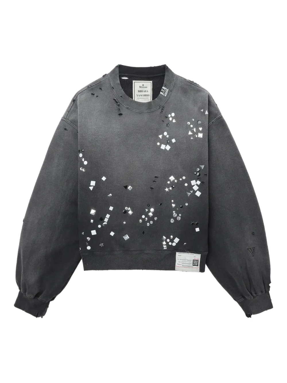 Miharayasuhiro Embellished Distressed Sweatshirts In Gray