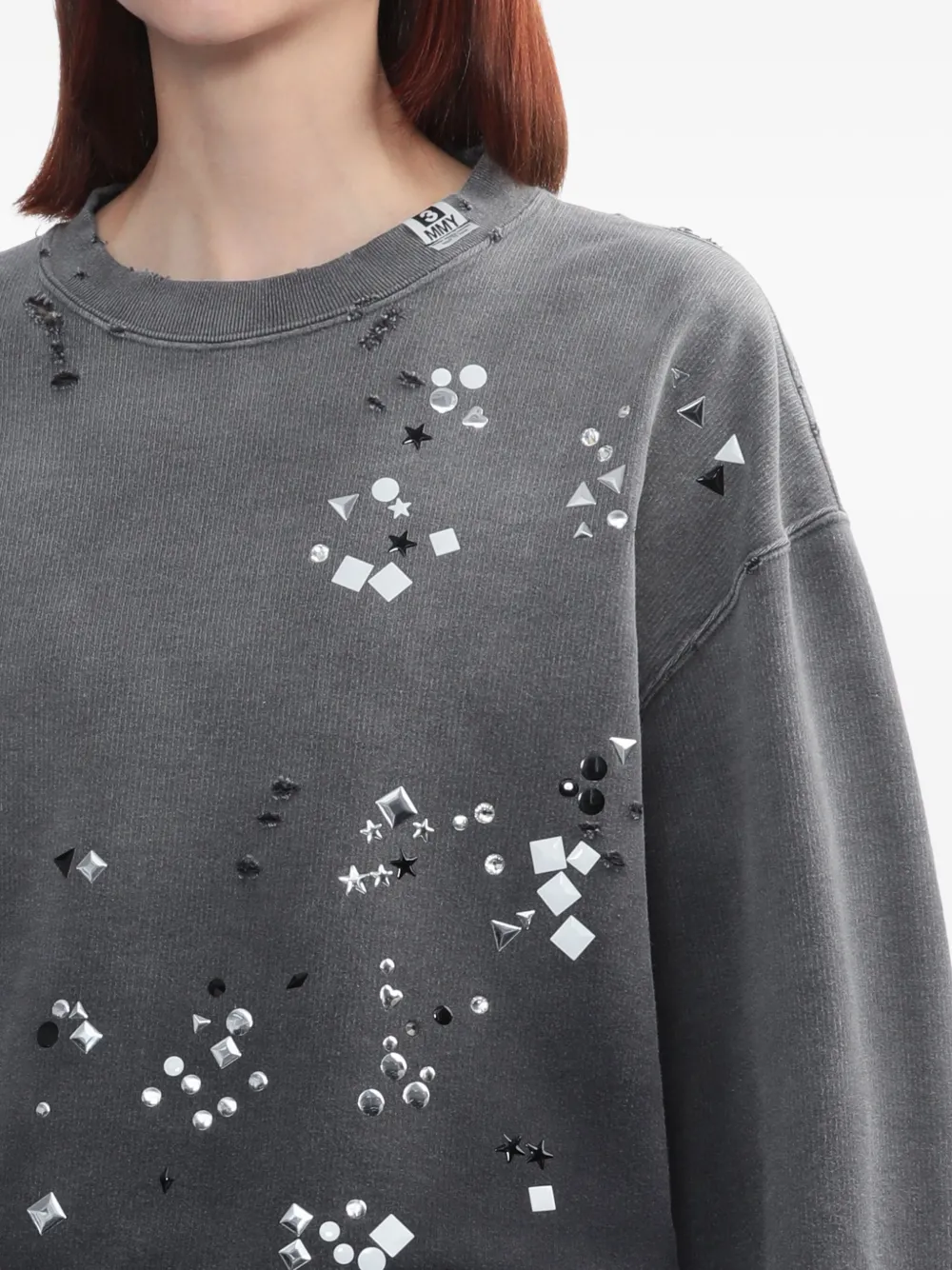 Miharayasuhiro Embellished Distressed Sweatshirts In Gray
