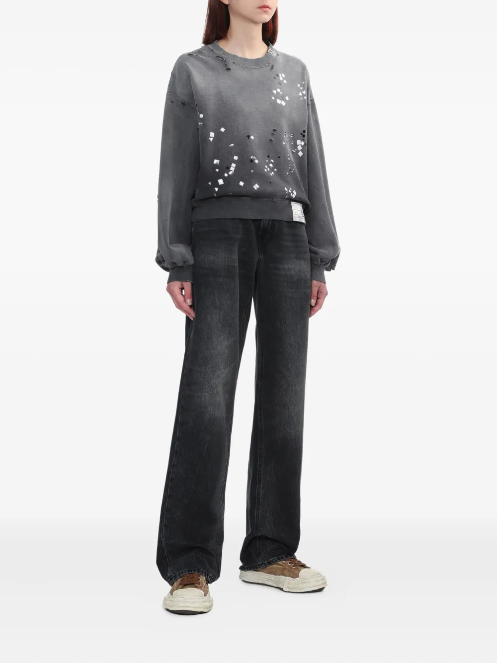 Miharayasuhiro Embellished Distressed Sweatshirts In Gray