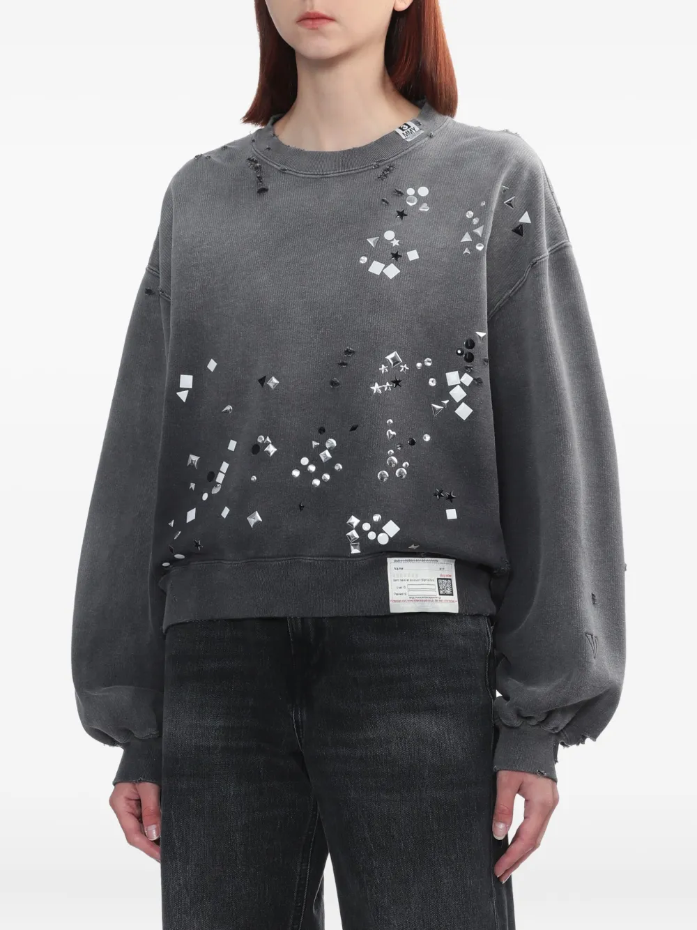 Miharayasuhiro Embellished Distressed Sweatshirts In Gray