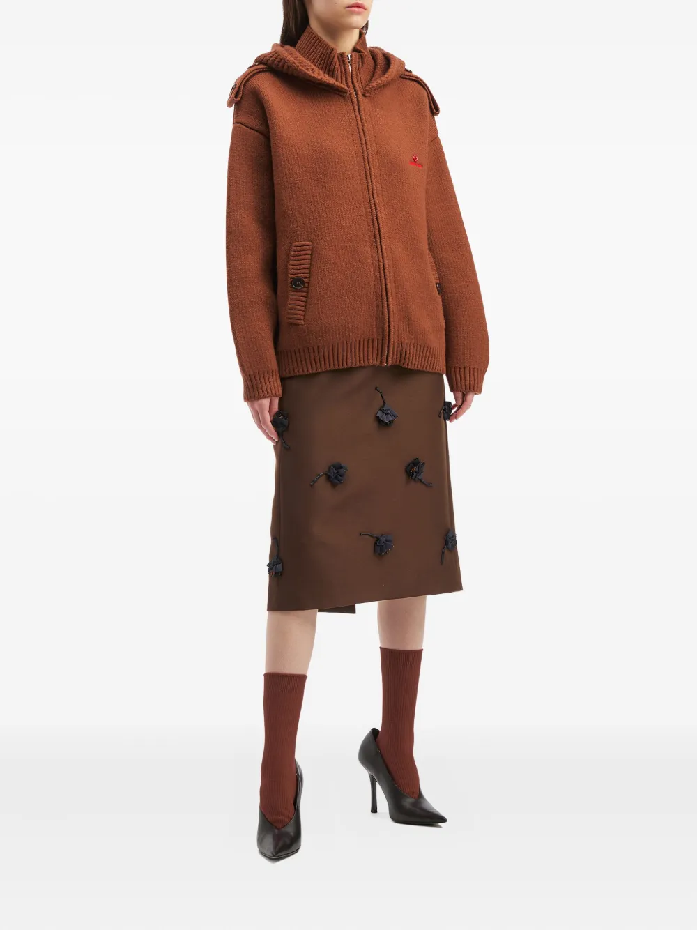 SHUSHU/TONG floral appliqué mid skirt - Bruin