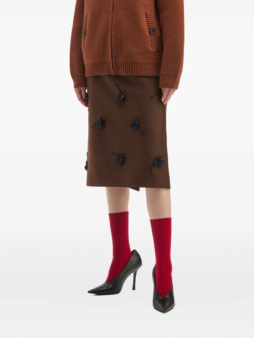 SHUSHU TONG Midi-rok met bloemenapplicatie Bruin