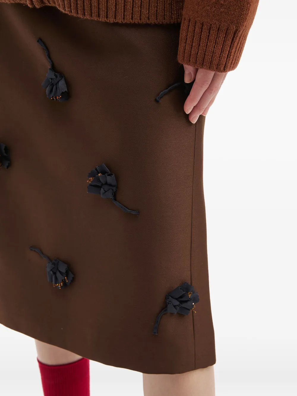 SHUSHU TONG Midi-rok met bloemenapplicatie Bruin