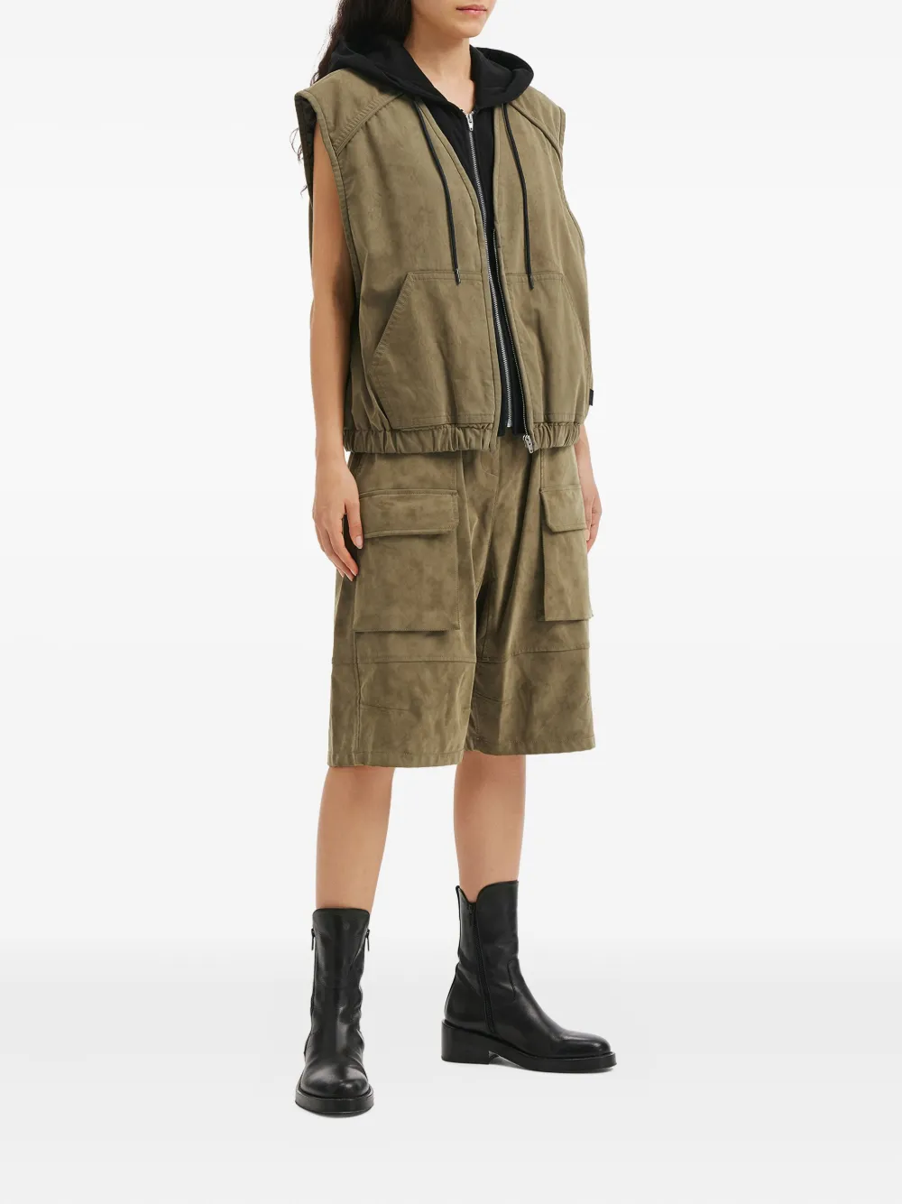 Juunj Hooded Zip-up Gilet In Green