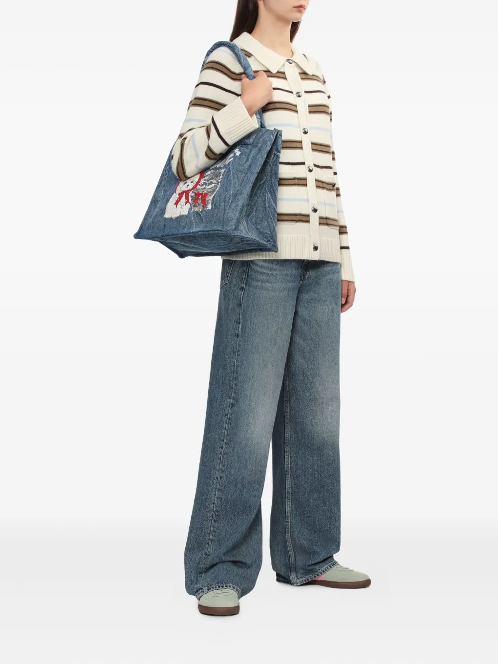GANNI Grote shopper met print - Blauw