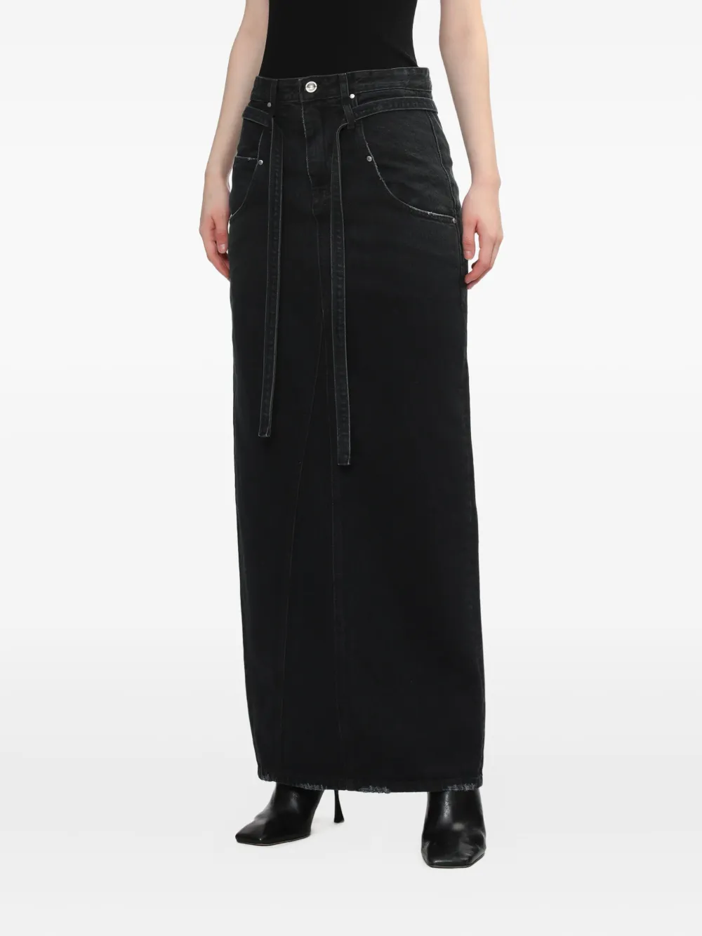 Low Classic Tie-detail Maxi Skirt In Black