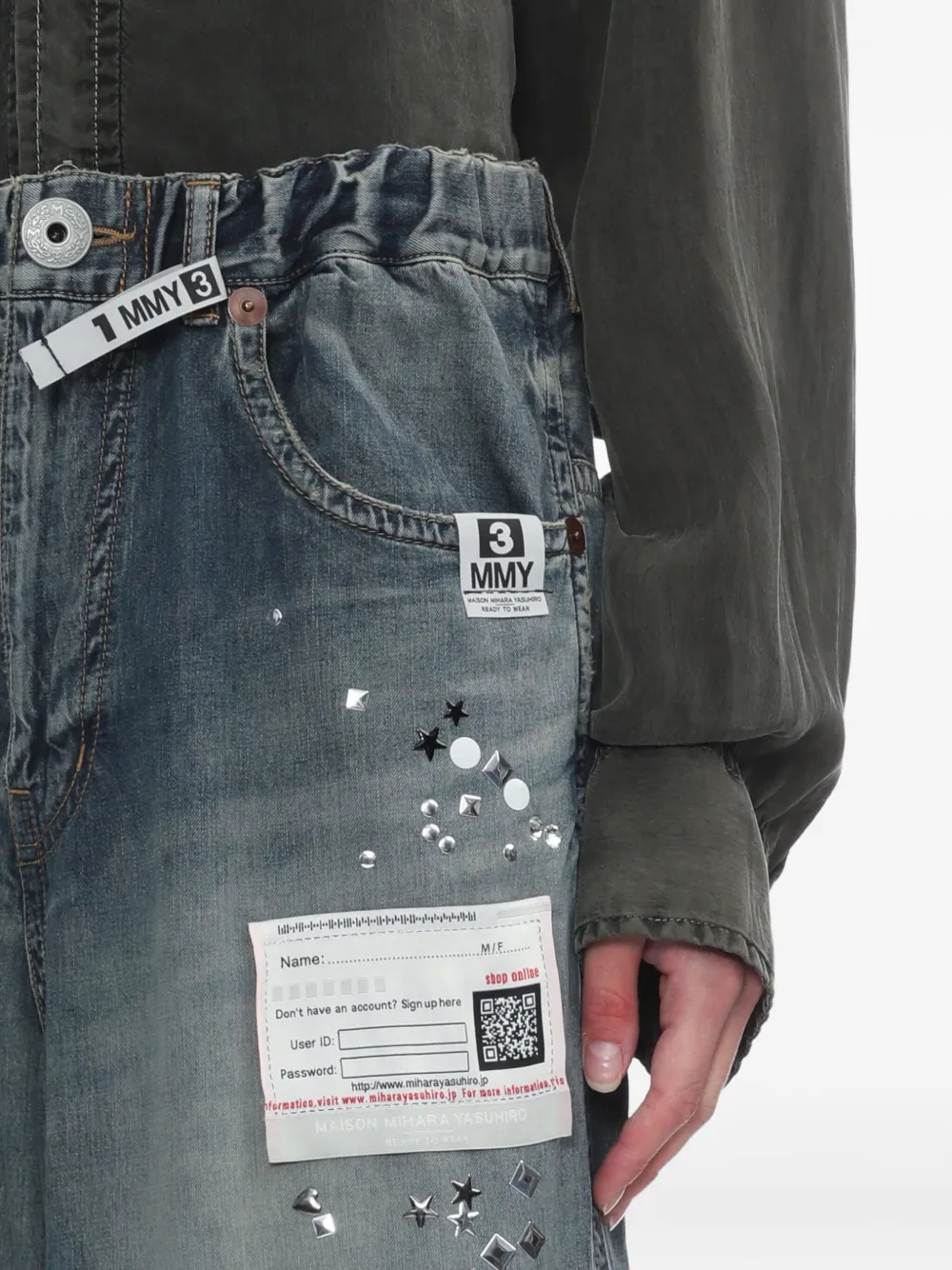 Maison MIHARA YASUHIRO Verfraaide elastische jeans Blauw
