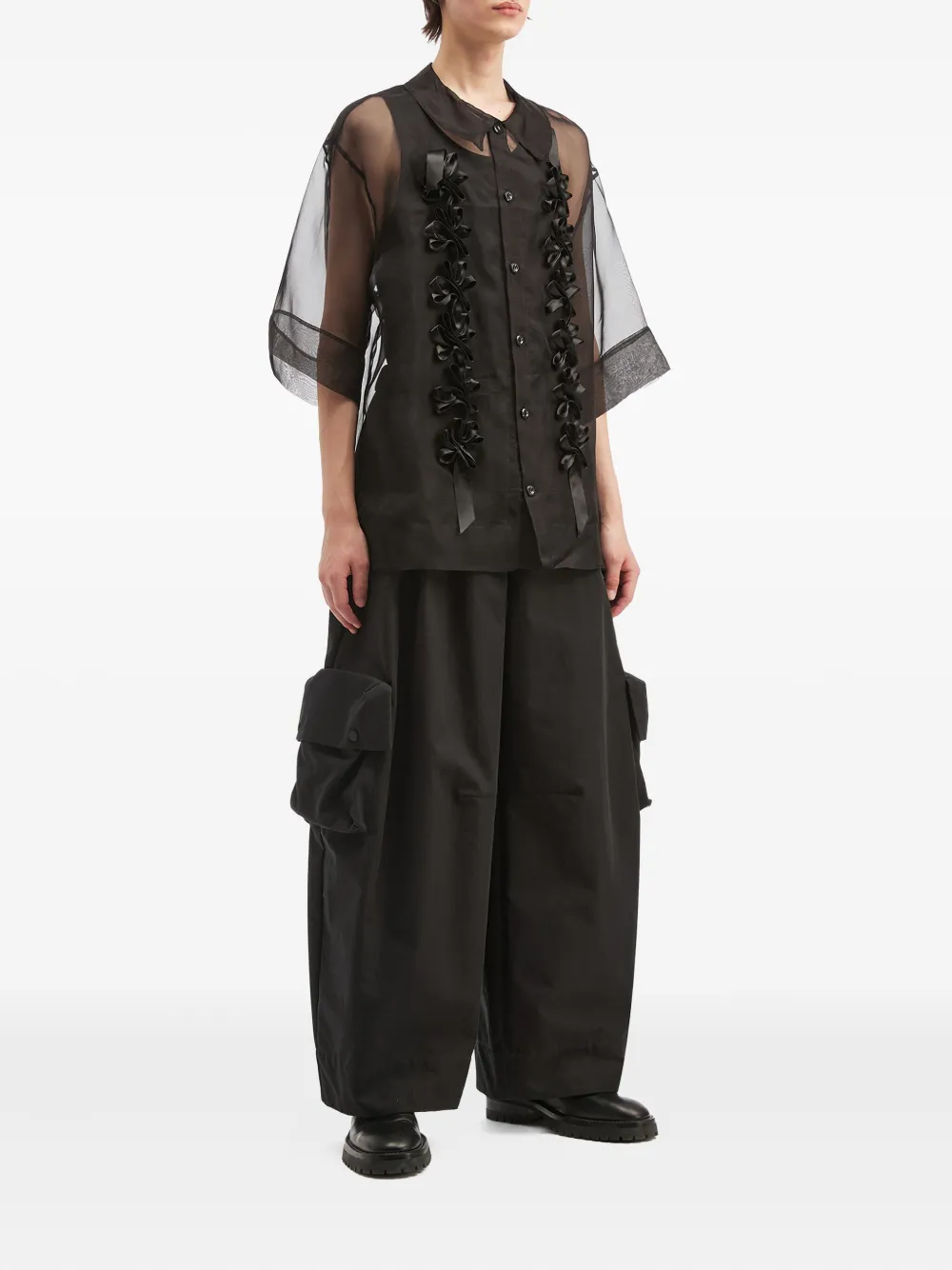 Simone Rocha floral appliqué shirt - Zwart
