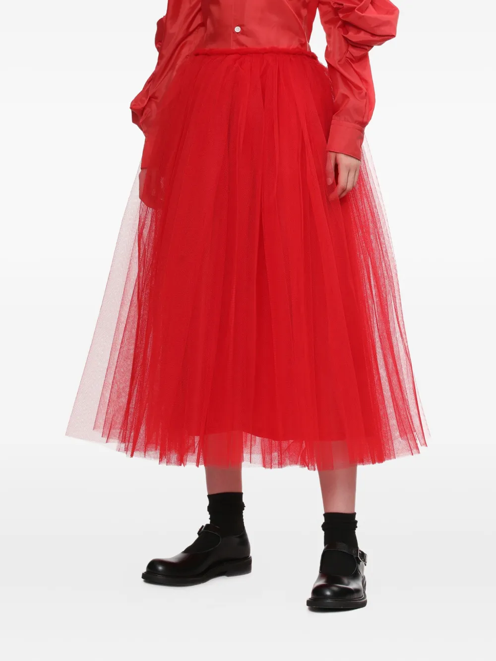 Comme Des Garçons Pleated Midi Skirt In Red