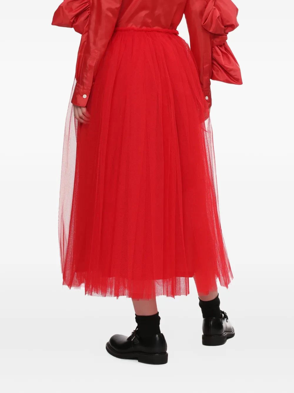 Comme Des Garçons Pleated Midi Skirt In Red