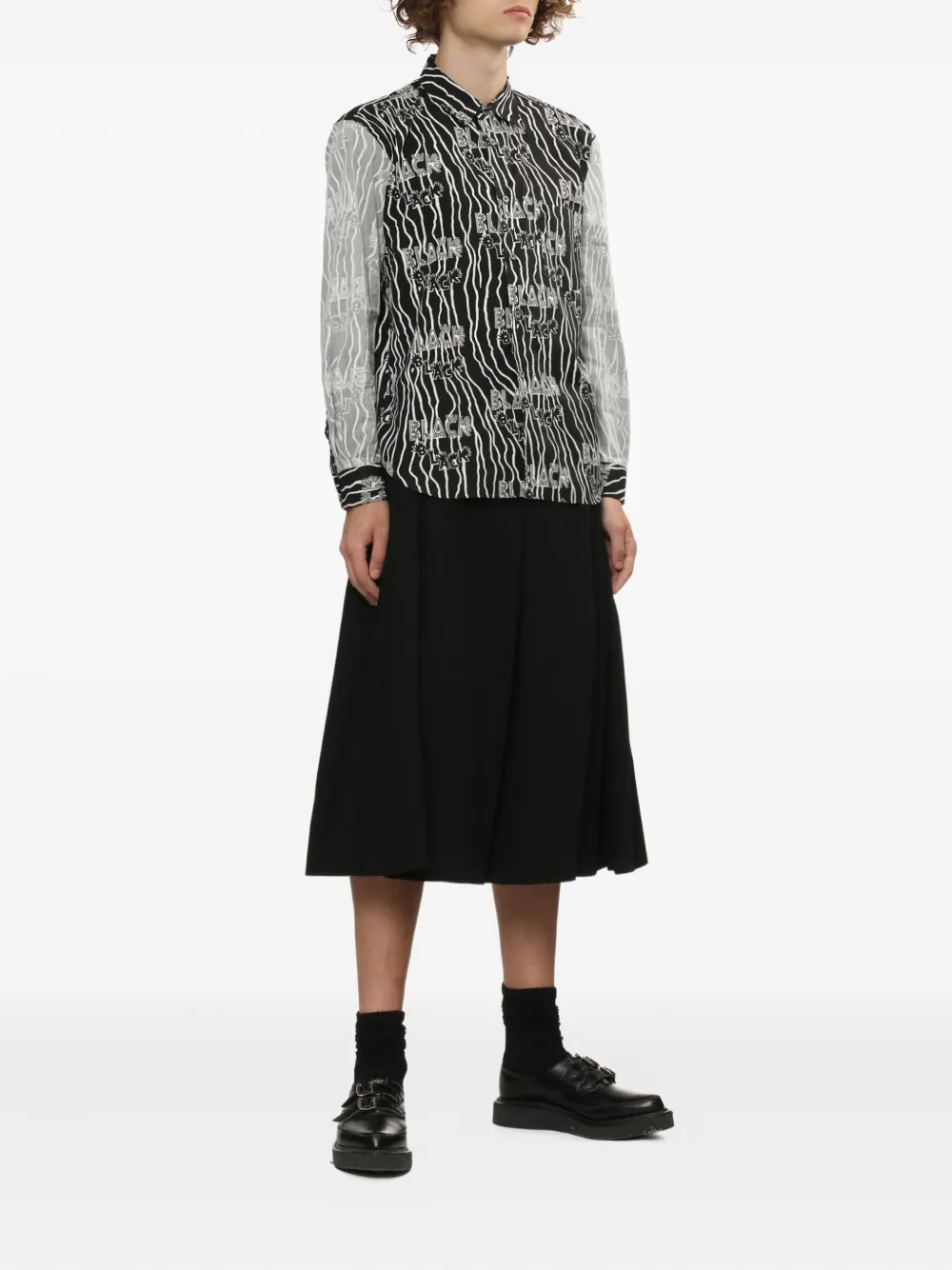 Black Comme Des Garçons Print Long-sleeve Shirt In Black