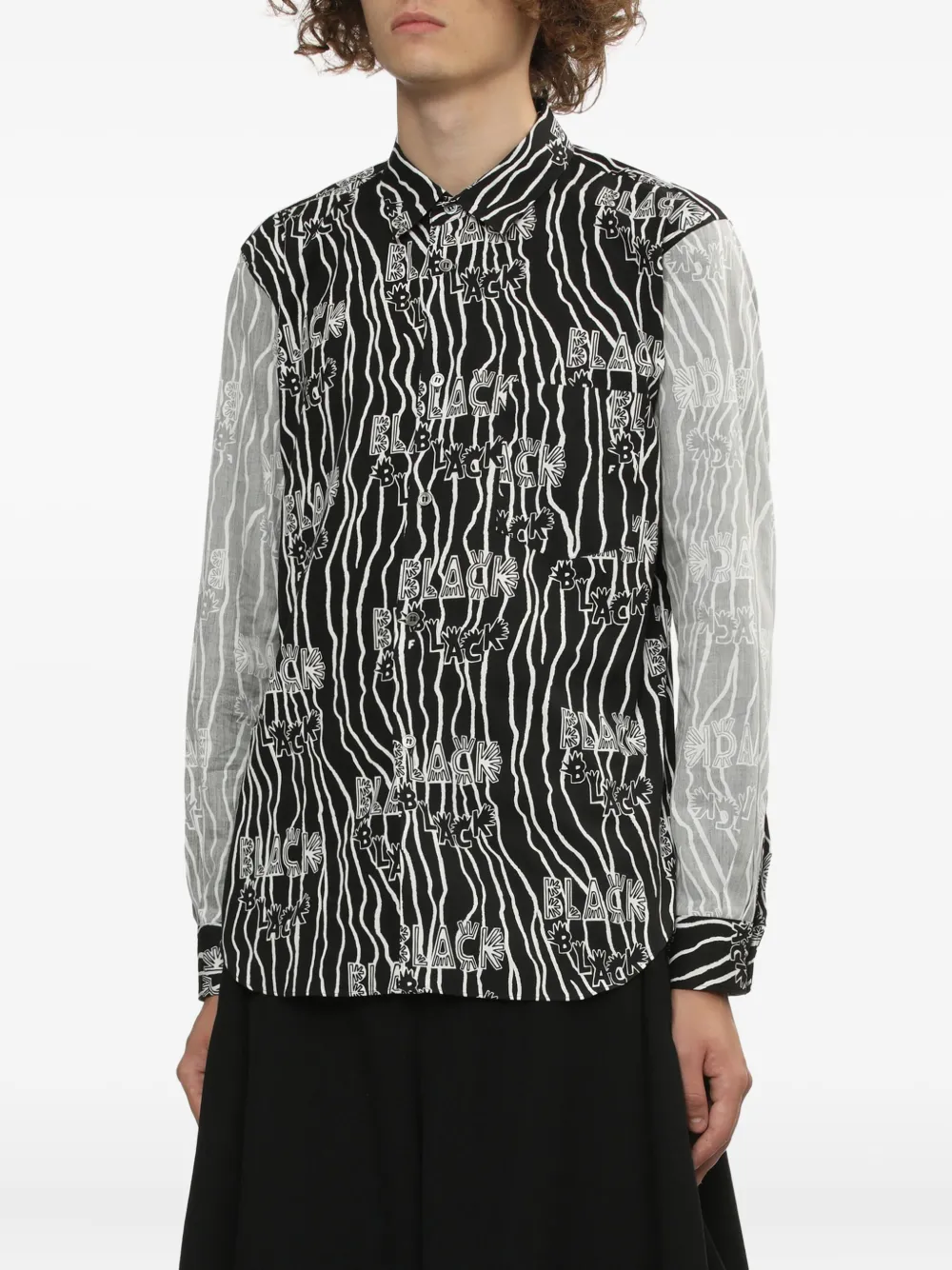 Black Comme Des Garçons Print Long-sleeve Shirt In Black